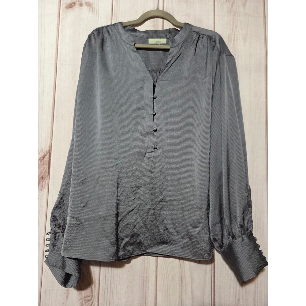 Ryegrass Womens 3X Dark Grey Textured Balloon Sleeve Button Cuff Blouse